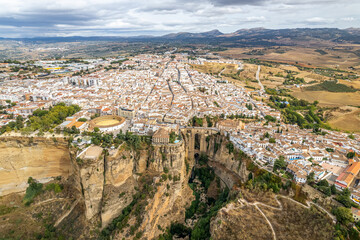 The drone aerial panoramic view of Ronda, Spain. Ronda is a town in the Spanish province of Málaga.Ronda is known for its cliff-side location.