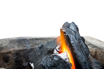 Close-Up Barbecue Grill Pit With Glowing And Flaming Hot Charcoal Briquettes.	
