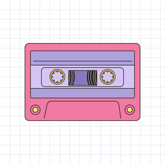 Retrowave y2k Cassette. Old cassette on grid background