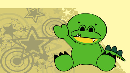 sitting baby crocodile chibi cartoon illustration background in vector format