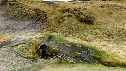 aerial view on  Hrunalaug Hot Spring 