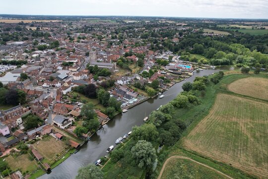 Beccles town in Suffolk UK drone aerial view