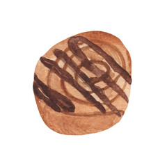 Сinnabon. Watercolor illustration of pastry. Hand drawn element for menu, recipe, label, packaging design. Bakery sweet products for breakfast.