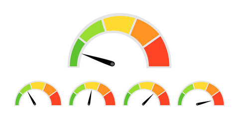 Set of colorful Speed meter isolated on transparent background.