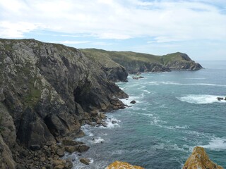 Fototapeta na wymiar Walking the Camino dos Faros or Lighthouse Way along the beautiful coastline of Galicia, Spain