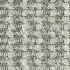 Green hand drawn triceratops dinosaur seamless pattern. Gender Neutral Jurassic fossil silhouette for baby nursery. Gender neutral home decor for museum, extinction and textile design.  © Leah
