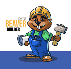 Beaver builder. Cartoon character design. Mascot design. Vector illustration © aksol