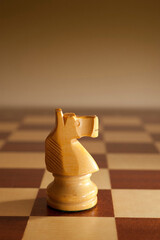 white chess Knight piece on the chessboard