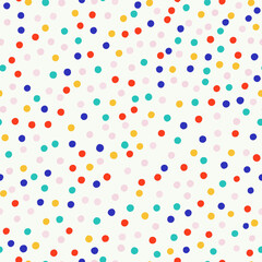 Abstract seamless pattern with hand drawn small dots. Vector polka dot texture. Cute and simple background with multicolored chaotic dots