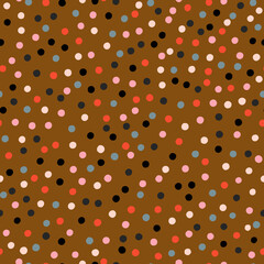 Abstract seamless pattern with hand drawn small dots. Vector polka dot texture. Cute and simple background with multicolored chaotic dots