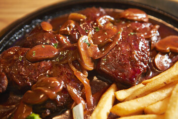 Chop Steak, Potatoes and Mushrooms