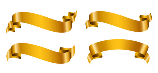 Golden blank ribbons. Ribbons for text. Vector set isolated on white background.