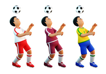 3d Football player hits the ball with his head. Soccer player heading,