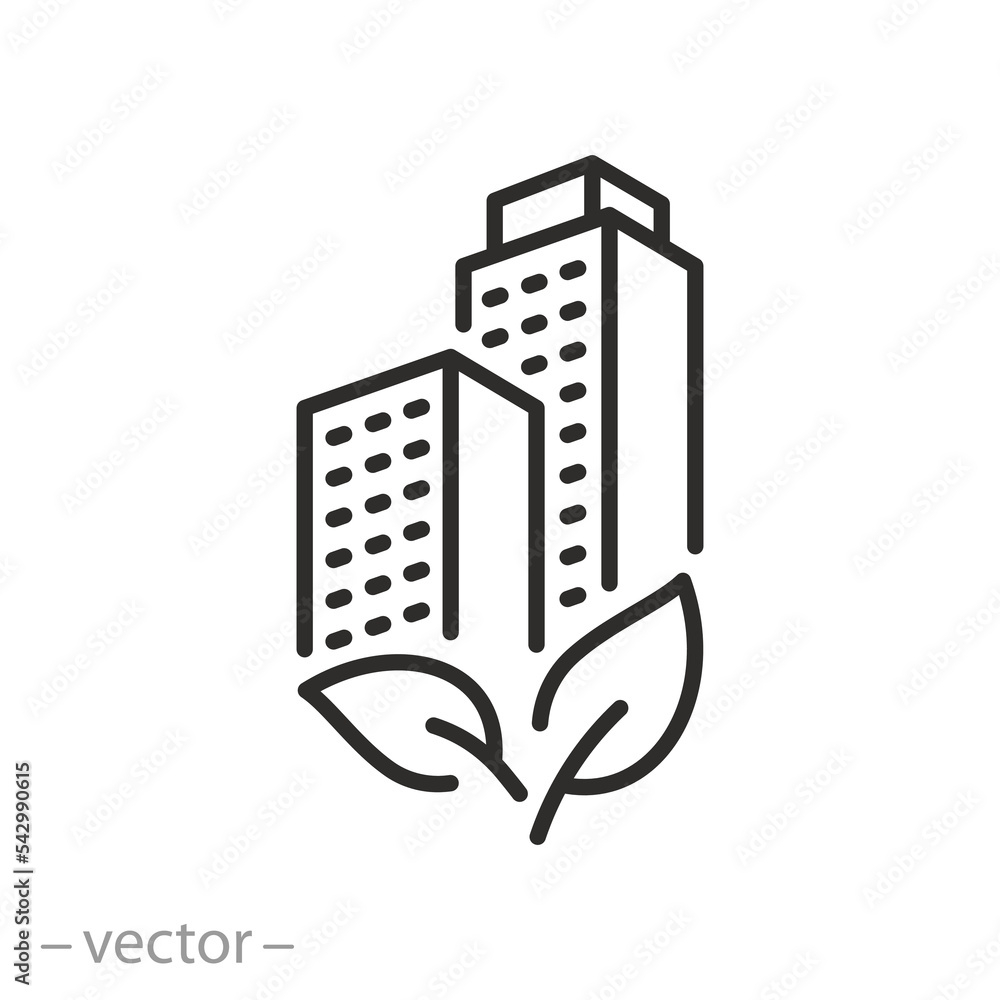 Wall mural eco architecture icon, green building, ecology city, bio house, thin line symbol on white background