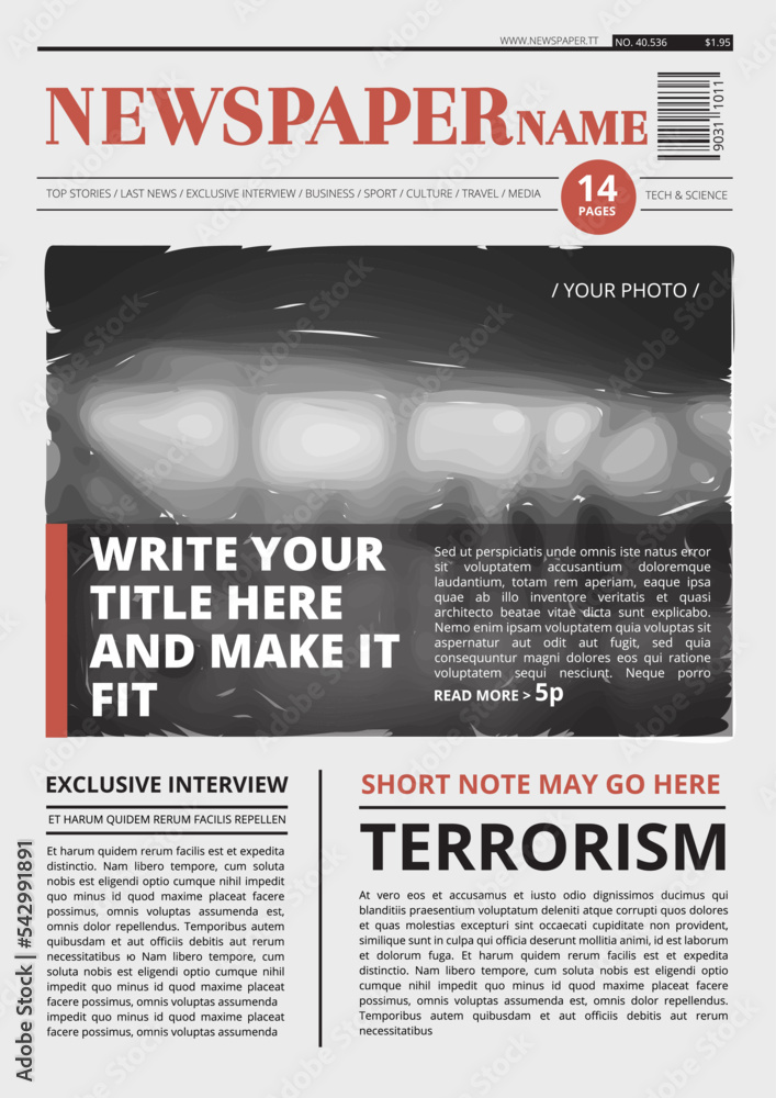 Poster newspaper front page. text columns layout template
