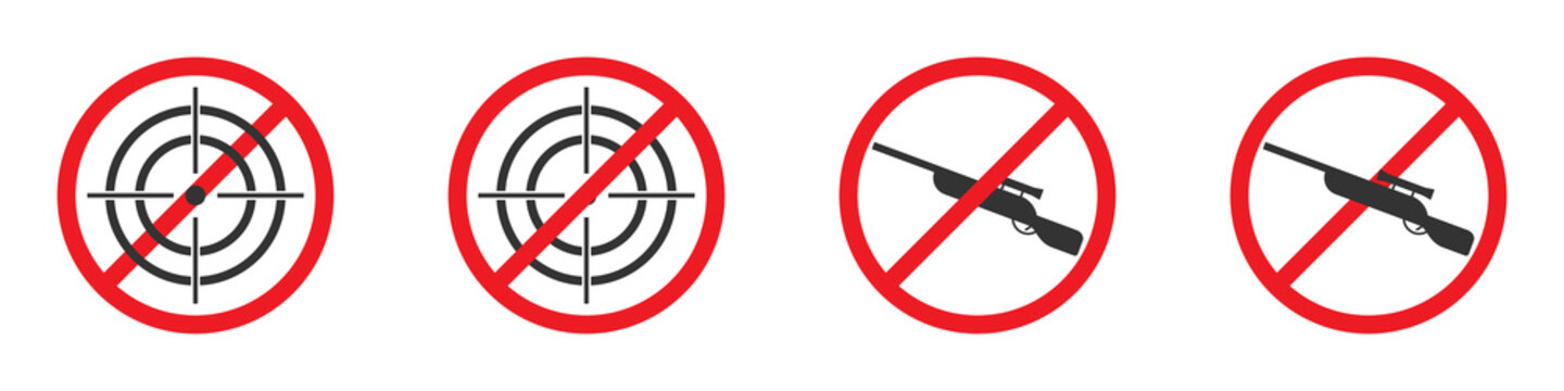 Hunting ban icon. Aiming is prohibited. No gun sign. Vector illustration.