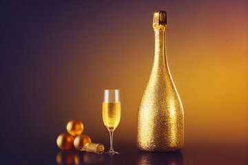 golden champagne bottle for New Year