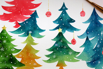 childish hand drawn white Christmas tree on dark green background