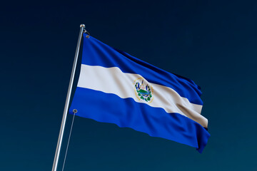BANDERA DEL SALVADOR EN MASTIL FONDO AZUL RENDER 3D