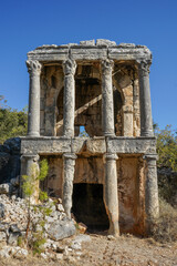 3rd third demircili imbrigon cilicia mausoleum front shot,  column, roman empire, ion korihth, silifke mersin turkey