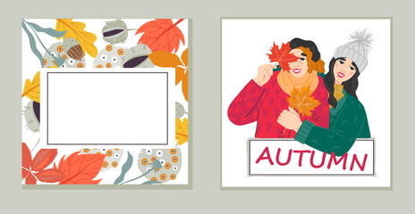 Autumn fall season banners set for greeting and advertisement. Autumn seasonal banners.