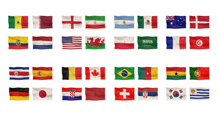 flags of qualified countries to FIFA world cup 2022 in Qatar football cup 3d-rendering