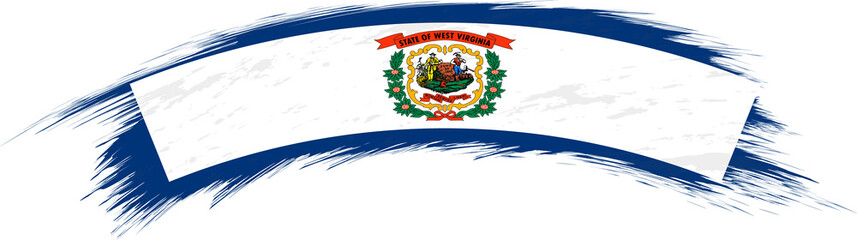 Naklejka premium Flag of West Virginia in rounded grunge brush stroke.