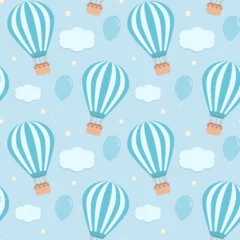Crédence de cuisine en verre imprimé Montgolfière Blue seamless pattern with hot air balloons