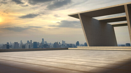 Space for products showcases on the deck with sunset sky.