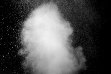 texture of rain and fog on a black background overlay effect. Abstract background, element for design. Sprayed water. Splashes and drops of water isolated on black background.