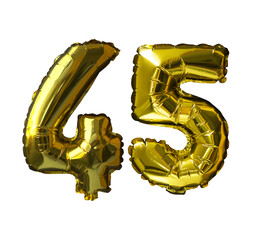 45 Golden number helium balloons isolated background. Realistic foil and latex balloons. design...