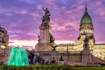 Cityscape of the Buenos Aires -  Congreso square (Congress in english) at sunset with dramatic sky...