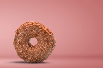 Fresh tasty sweet donut on color background
