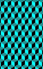 halftone turquoise and black line segments on cube tessellation seamless design
