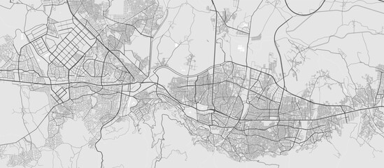 Map of Bursa city. Urban black and white poster. Road map with metropolitan city area view.