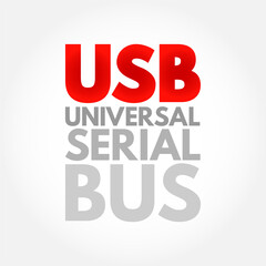 Fototapeta premium USB Universal Serial Bus - common interface that enables communication between devices and a host controller, acronym text concept background