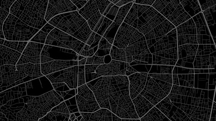 Dark black Konya city area vector background map, roads and water illustration. Widescreen proportion, digital flat design.