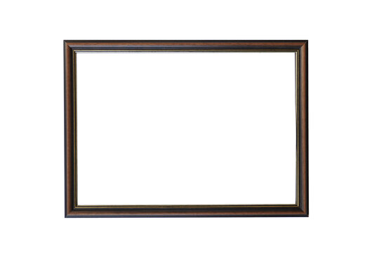 Old picture wooden frame on white background with PNG.