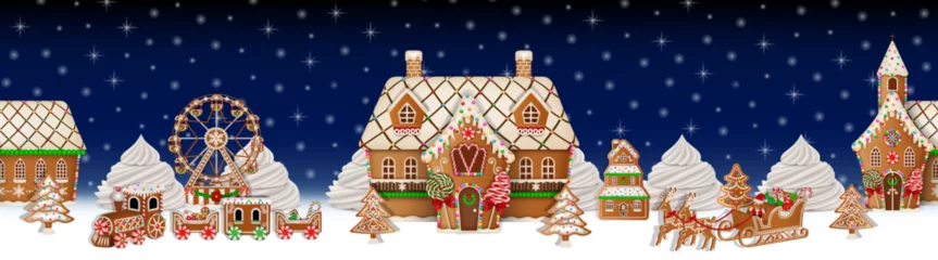 Deurstickers christmas seamless banner with gingerbread landscape © Angelica