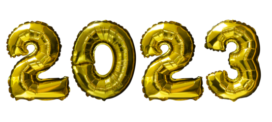 2023 Golden number helium balloons isolated background. Realistic foil and latex balloons. design elements for party, event, birthday, anniversary and wedding.