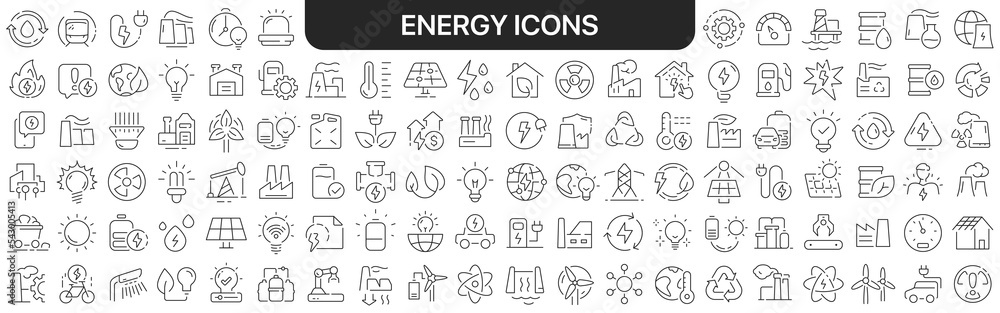 Poster energy icons collection in black. icons big set for design. vector linear icons