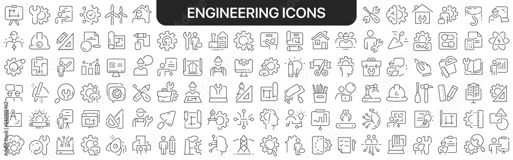 Poster engineering icons collection in black. icons big set for design. vector linear icons