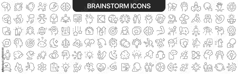 Poster Brainstorm icons collection in black. Icons big set for design. Vector linear icons
