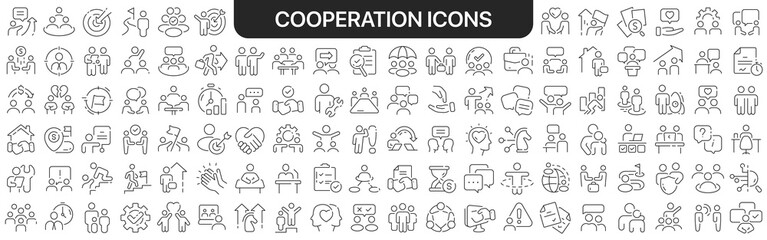Cooperation icons collection in black. Icons big set for design. Vector linear icons