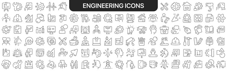 Engineering icons collection in black. Icons big set for design. Vector linear icons