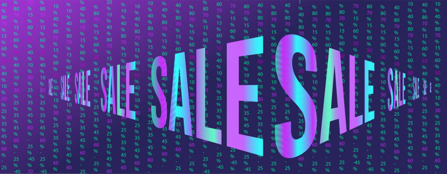 Sale banner or header with sale in high-tech style in perspective