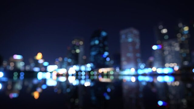 Abstract city night lights illuminated blurred urban background with water reflection effect. Blur view of the night city Bokeh light , horizontal 4k height resolutions 2160 x 3840