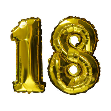 18 Golden number helium balloons isolated background. Realistic foil and latex balloons. design elements for party, event, birthday, anniversary and wedding.