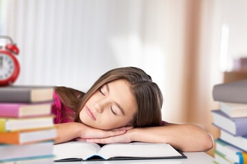 Smart school child learn do homework in home room