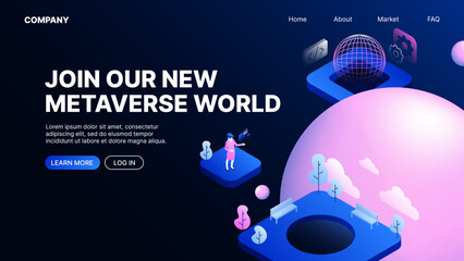 Join Our New Metaverse World. Metaworld. Web Landing Page Template. Vector illustration